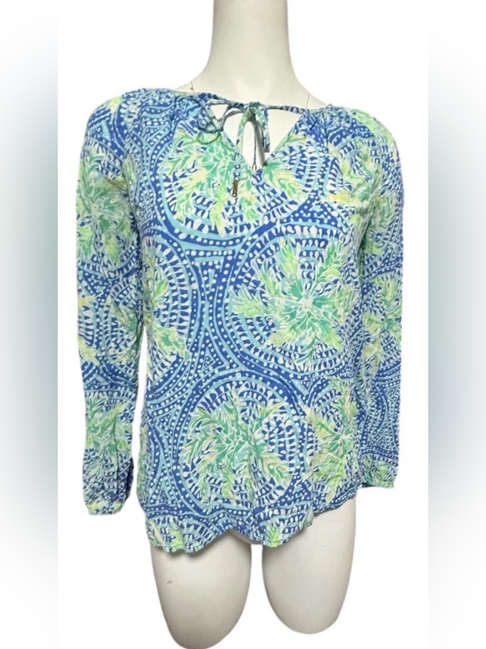 Lilly Pulitzer Willa Tunic Top Bennett Floral Blue Green Size XS Drawcord